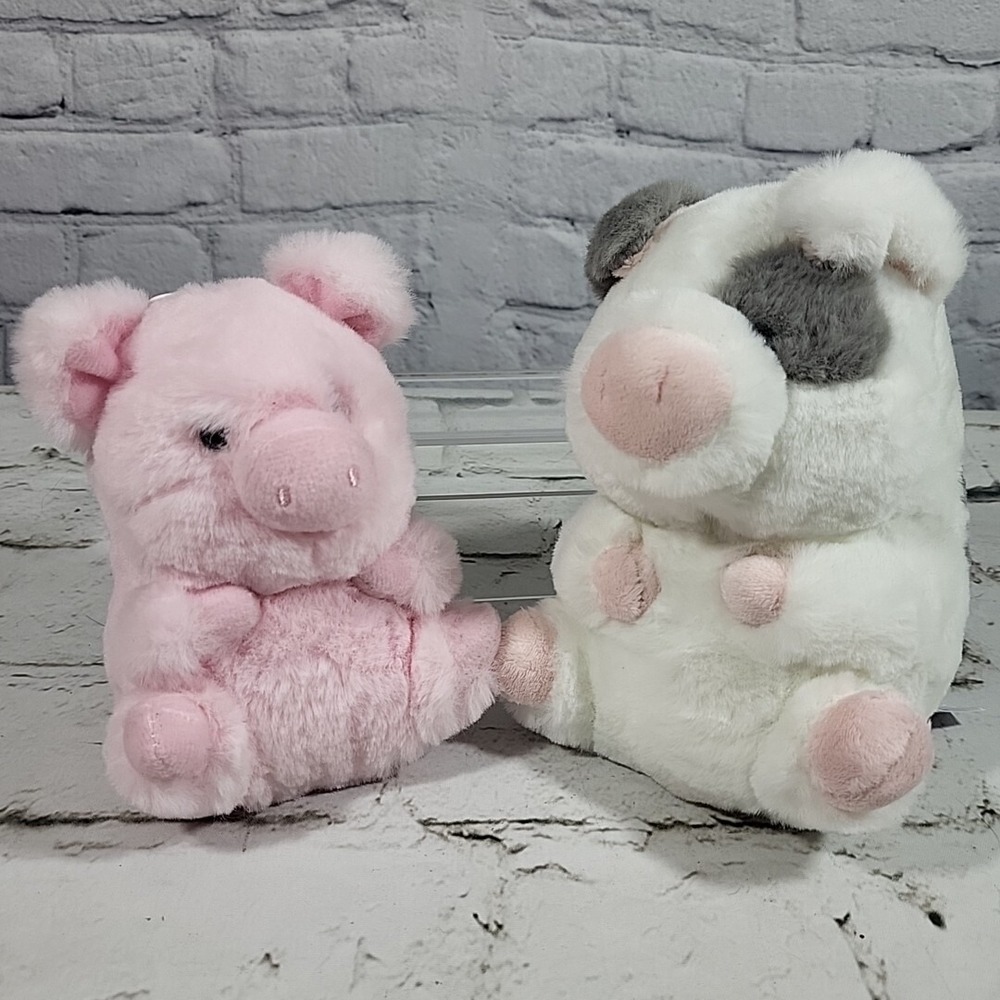 Aurora‎ Pigs Lot of 2 Pink and Gray and White Plush Stuffed Animals